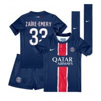 Paris Saint-Germain Warren Zaire-Emery #33 Heimtrikotsatz Kinder 2024-25 Kurzarm (+ Kurze Hosen)